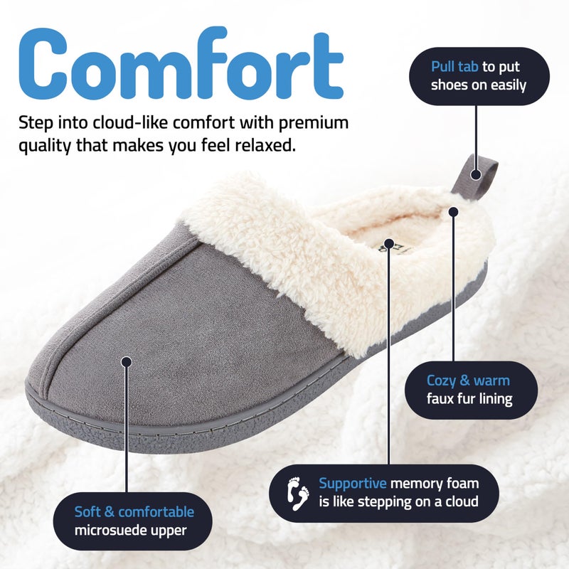 Floopi House Slippers for Women, Fur Lined Clog Womens Slippers Cozy Memory Foam with Indoor & Outdoor Anti Skid Sole (M, Grey-301) - Image 3